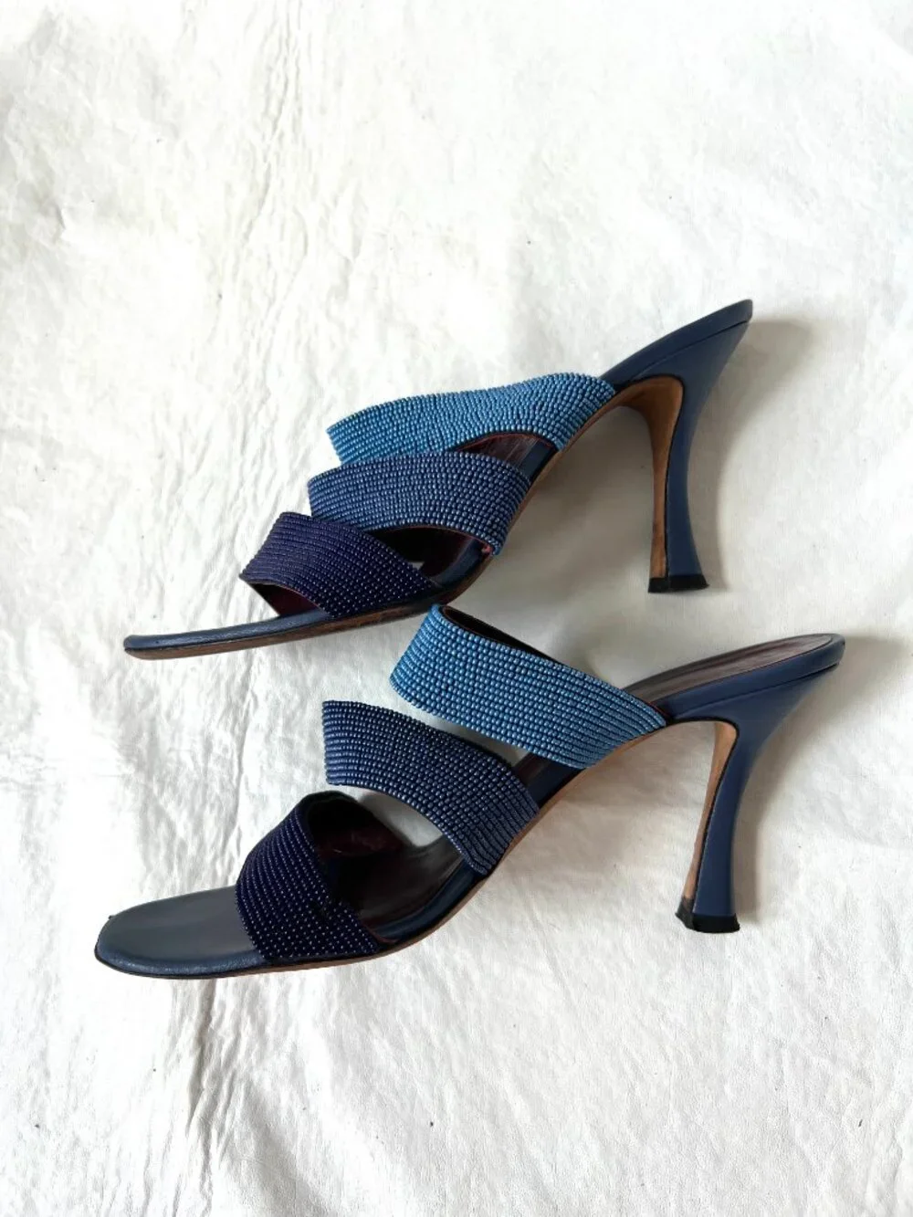 Staud high heel sandals size 39 9 Sonny beaded blue leather slip on strappy